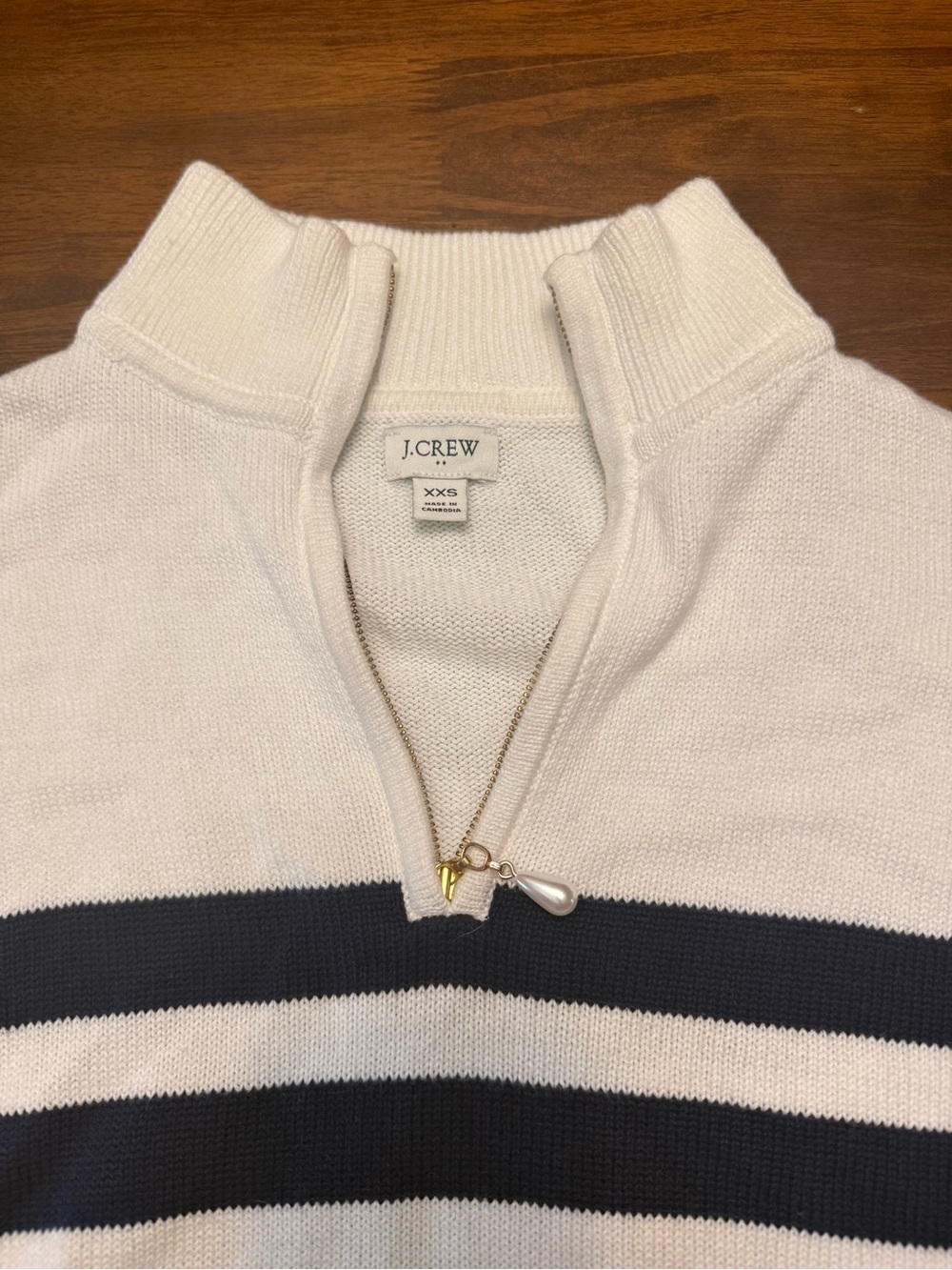 J. Crew Striped Half-Zip Sweater with Pearl Zipper in Blue and Cream - Picture 3 of 10